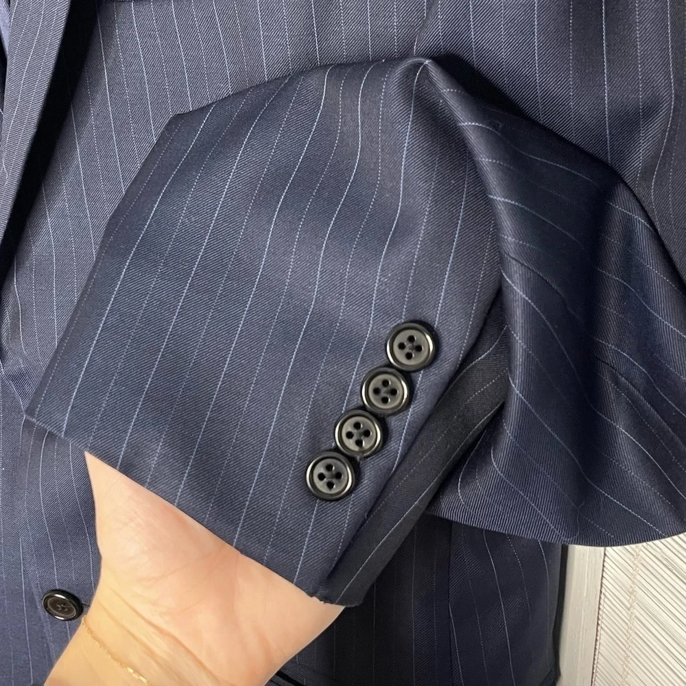 Hickey Freeman Navy Pinstripe Blazer Notch Lapel Two Button Size 40R